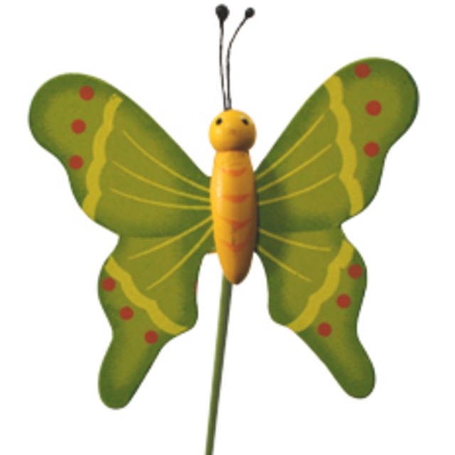 Bijsteker Vlinder flying hout 7x8cm+50cm st groen