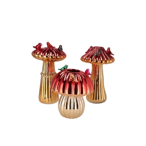 Bird Mushroom Vase Metalic Red Ass 14x14x20cm Nm