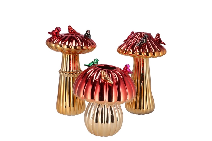 <h4>Bird Mushroom Vase Metalic Red Ass 14x14x20cm Nm</h4>