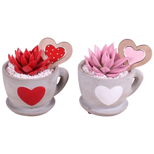 Valentine Arr. Indoor Ceramic Cup Hearts Red/White Ø15cm 1PP