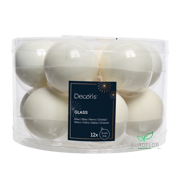 <h4>KERSTBAL GLASS 50MM 12PCS WOOLWHITE</h4>