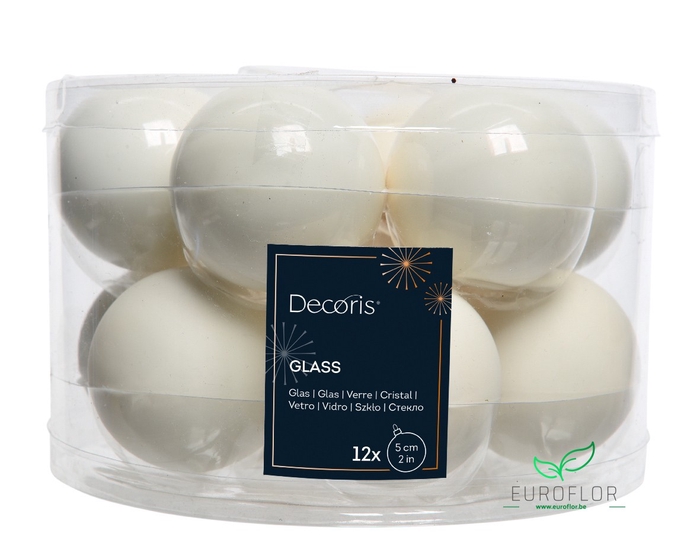KERSTBAL GLASS 50MM 12PCS WOOLWHITE