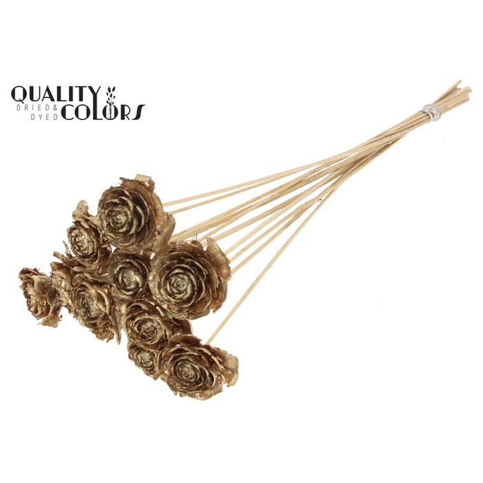 <h4>Cedar Rose on stem Antique Gold</h4>