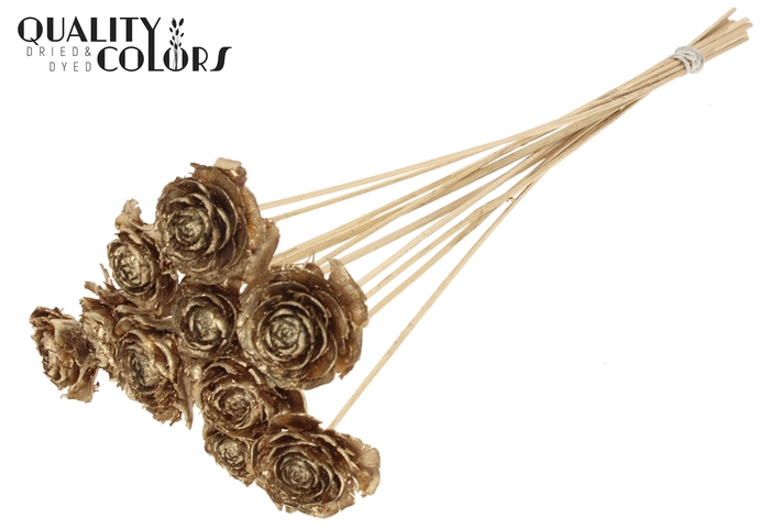 Cedar Rose on stem Antique Gold