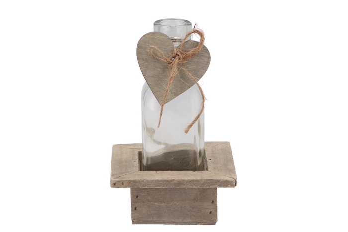 Wooden Rack + 1-bottle+heart Grey 10x10x16cm