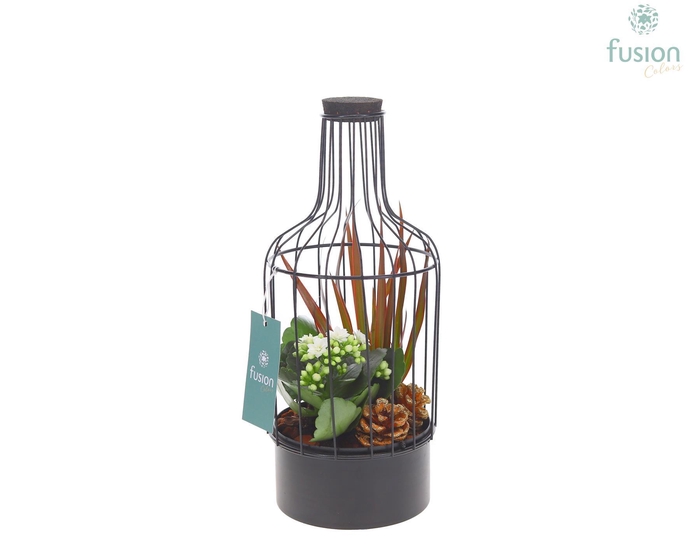 <h4>Metaal fles zwart Small Kerst met Arrangement</h4>