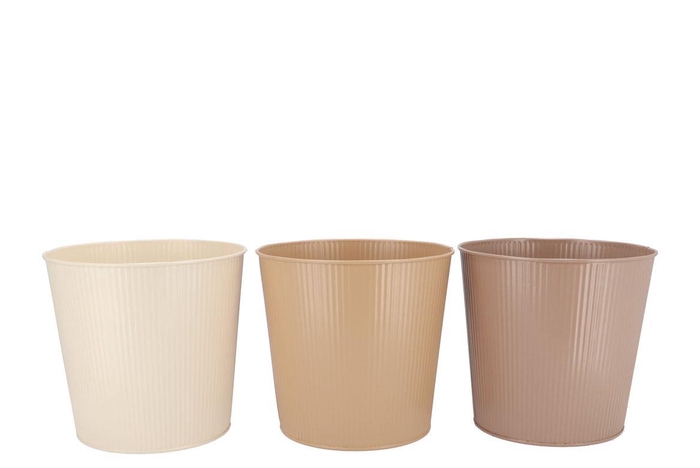 Zinc Natural Brown Mix Bucket Striped Ass 19x18x15cm