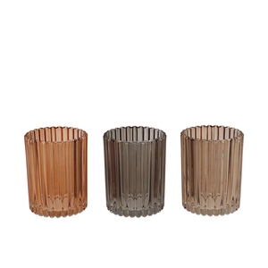 Roman Woods Brown Mix Glass Candle Holder Ass 8x8x10cm Nm