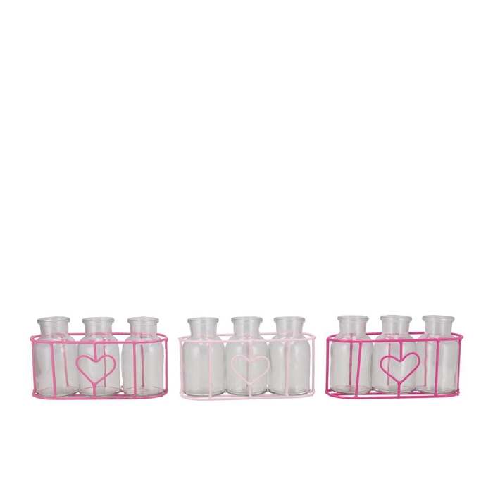 <h4>Polly Pink Mix Metal Rack 3 Glass Round Ass 19x7x8</h4>
