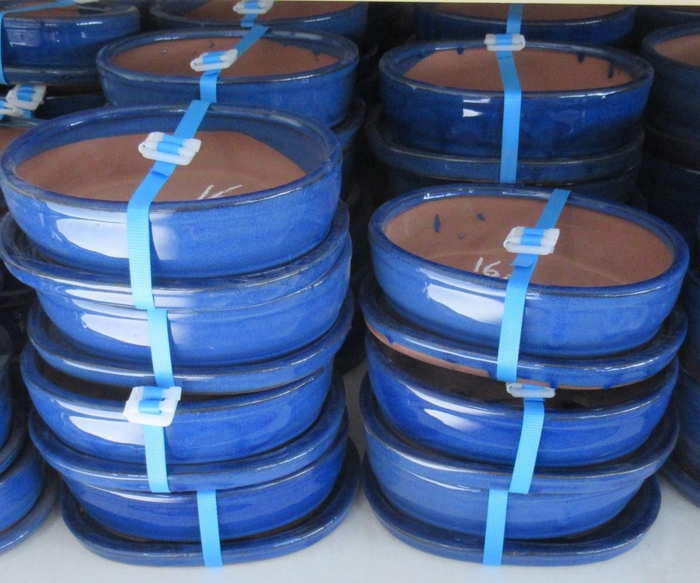 <h4>Bonsai pot oval glazed blue, with plate (21x17x6,5)</h4>