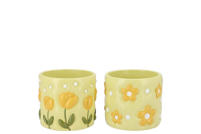 <h4>Juul Green Yellow Pot Flower 12x12x9cm</h4>