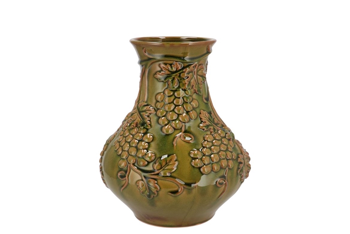 Inga Grape Olive Green Vase Active Glaze 24x24x27cm Nm