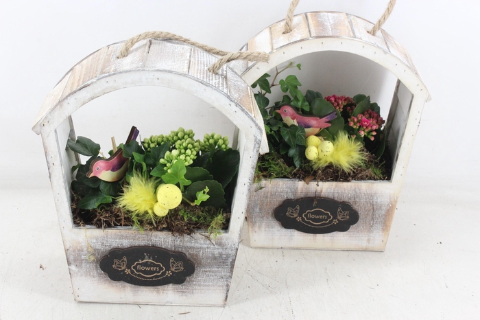 <h4>arr2 TD - Hout huis rond dak Easter - roze/wit</h4>