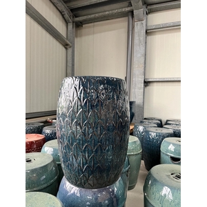 Glazed garden stool - blue