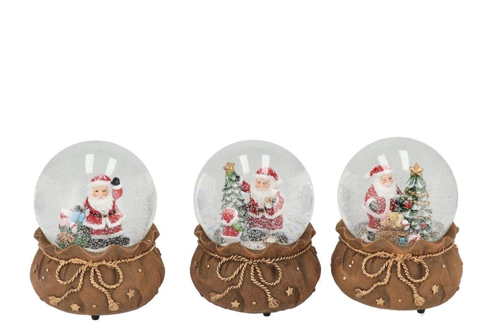 Glowy Brown X-mas Santa Globe Ass 10x10x14cm