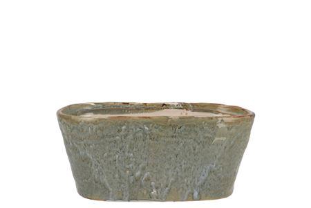 <h4>Iron Stone Light Blue Glazed Oval Pot 23x9x10cm</h4>