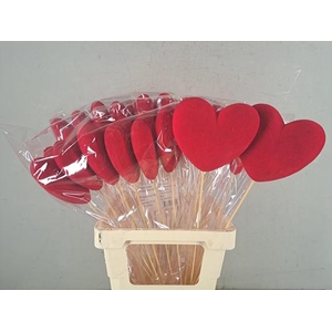 Stick Heart Flock Red 14cm