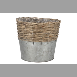 Wicker Basket Pot + Zinc Grey 20x18cm