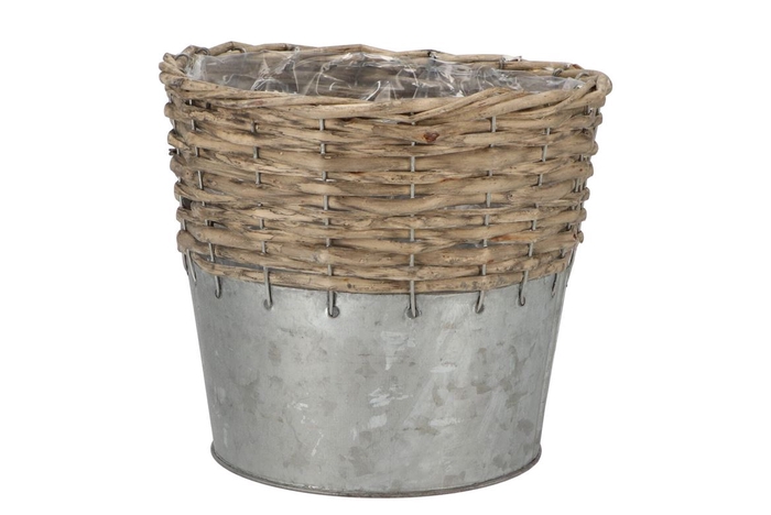 Wicker Basket Pot + Zinc Grey 20x18cm