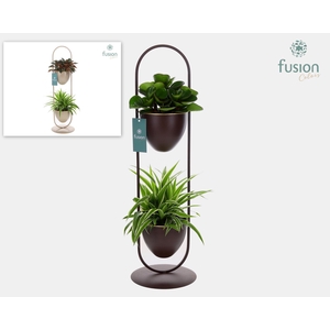 Metaal rek met 2 potten div. kleuren met groene planten