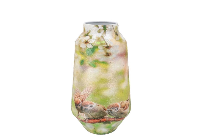 April Green Vase Bird Iron 26x26x26cm Nm