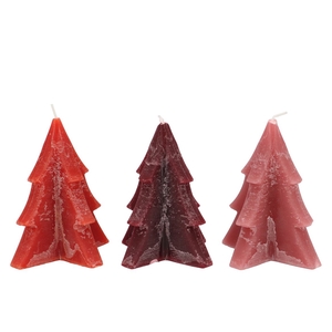 Frosty Red Mix Pine Tree Candle 12x15cm Ass