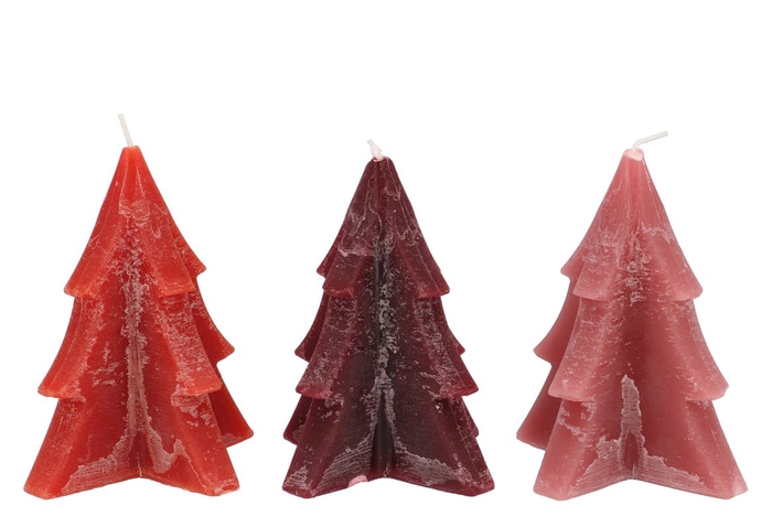 <h4>Candle Frosty Pine Tree Red Mix 12x15cm Ass</h4>