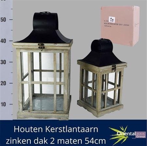 Houten Kerstlantaarn Set Met Zinken Dak