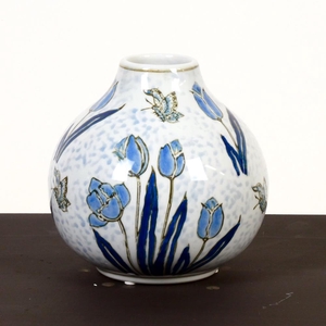 Porcelain tulip vase H16cm bl/