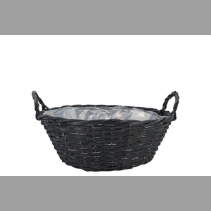 Wicker Basket Low With Ears Black Bowl 30x12cm