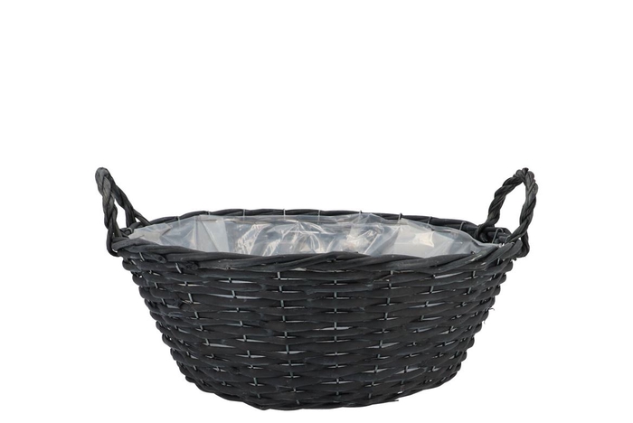 <h4>Wicker Basket Low With Ears Black Bowl 30x12cm</h4>