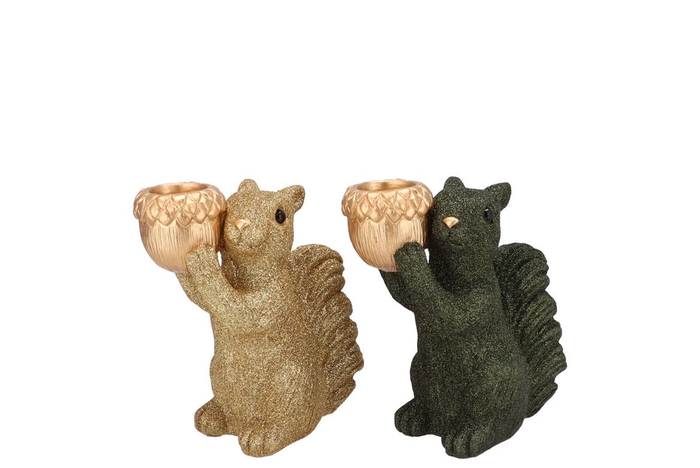 <h4>Jingle Olive Green/gold Squirrel Standing Ass 15x9x16cm</h4>