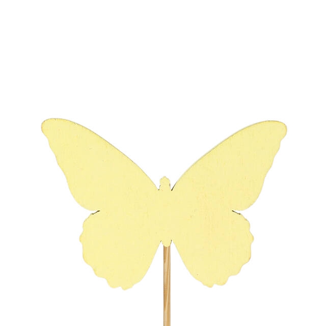 <h4>Bijsteker vlinder Ivy hout 6x8cm+12cm stick geel</h4>