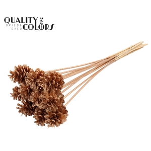 Pine cone 5-7cm on stem Antique Gold + Glitter