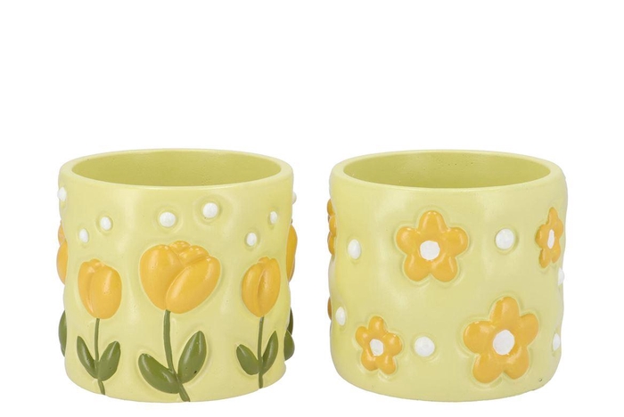 <h4>Juul Green Yellow Pot Flower 14x14x13cm</h4>