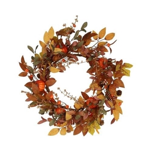 Deco Wreath Autumn Cosy Orange H15d55 X1