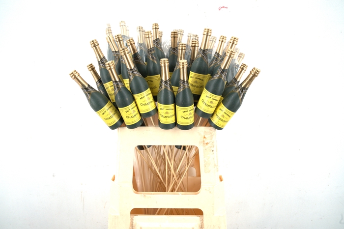 <h4>Pick champagne bottle h13,5x4cm+50cm stick green</h4>