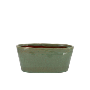 Iron Stone Green Glazed Oval Pot 23x9x10cm Nm