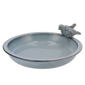 Iron Stone Bird Bowl Glazed Blue 33x5cm