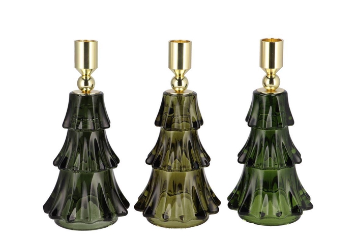 Jazz Majestic Green Candle Holder X-mas Tree Ass 10x20cm Nm