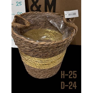 DECO BASKET GOLD STRIP 24CM