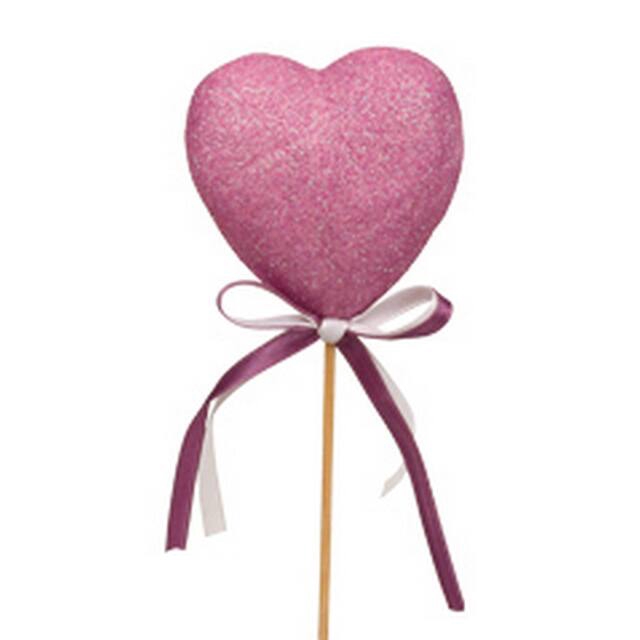 <h4>Pick Heart glitter with bow 7x7cm+50cm stick lilac</h4>