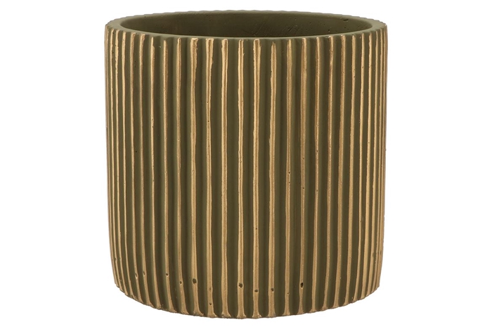 Stripes Green Gold Cylinder Pot 19x18cm Nm