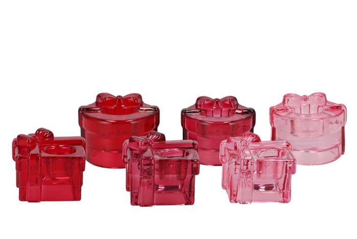 Bowy Jolly Pink Mix Candle Holder Bow Square Ass 6