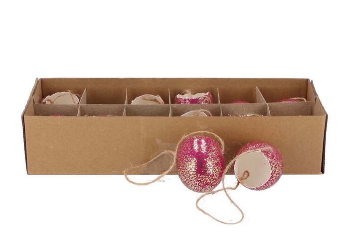 <h4>Eggs Chicken Open With Rope Fuchsia Glitter P/12</h4>