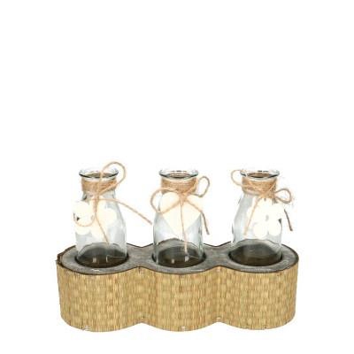 <h4>Glas Fles Houder+3fles 23*8*15cm</h4>