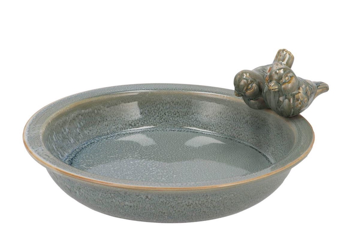 Iron Stone Bird Bowl Glazed Light Blue 33x5cm Nm
