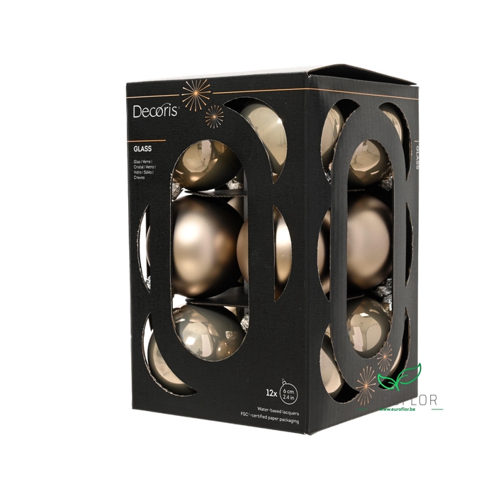 <h4>KERSTBAL GLASS 60MM 12PCS SMOKEY PEARL</h4>