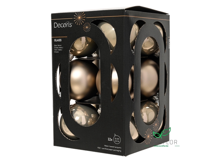 KERSTBAL GLASS 60MM 12PCS SMOKEY PEARL