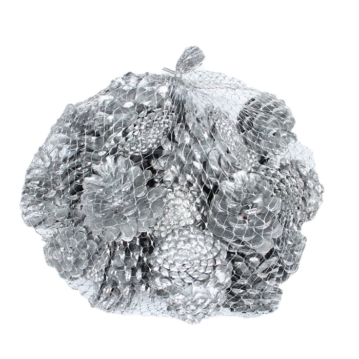 <h4>Pine cone 1 kg in net Silver</h4>